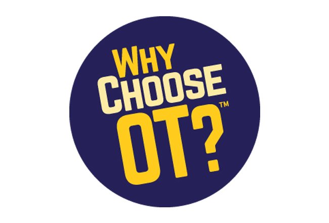 Dark Purple circle with yellow words inside saying "Why Choose OT?"